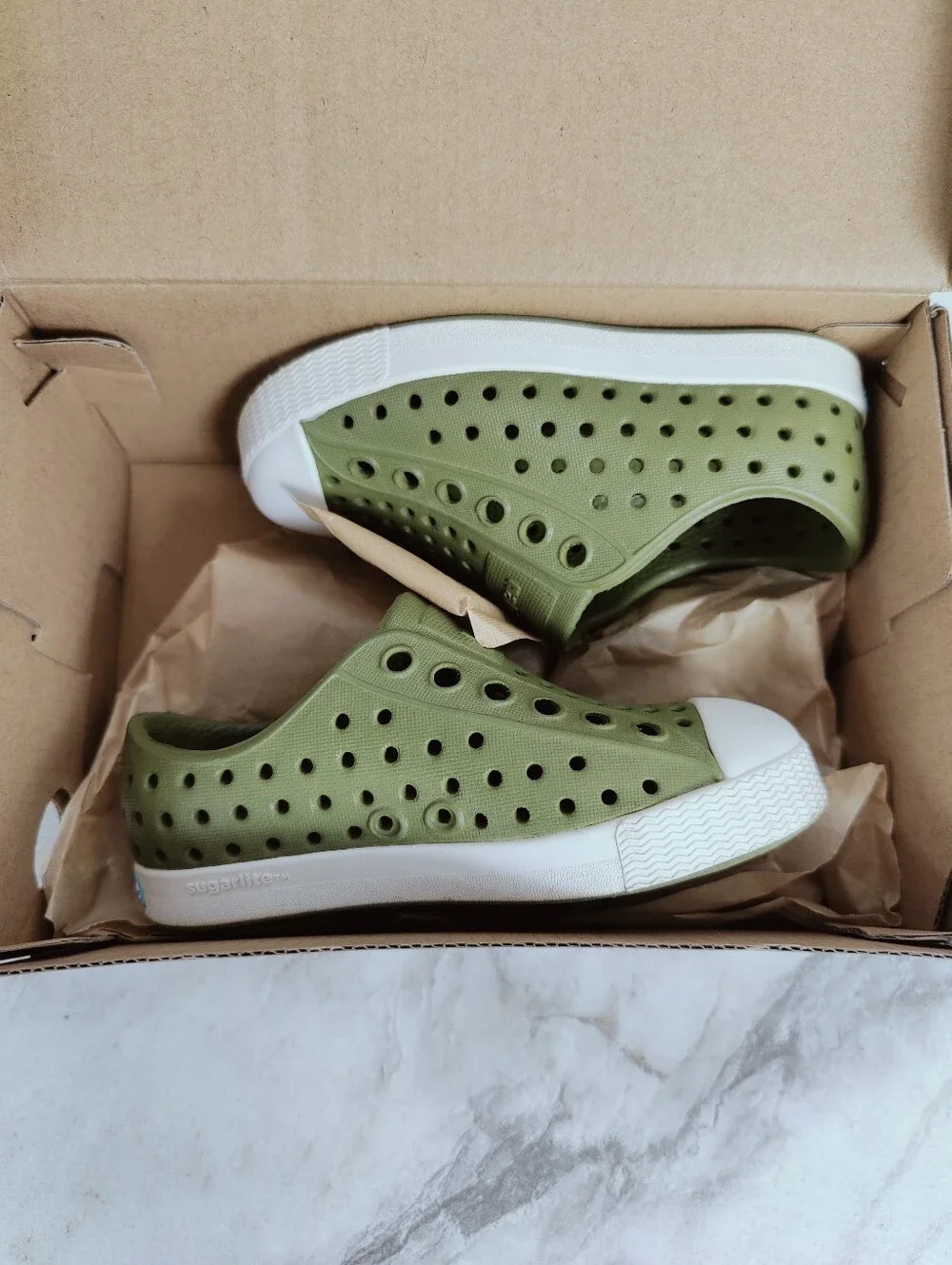 Native Shoes Baby Jefferson Slip On Sneakers Shoes Green White, Sz 6C